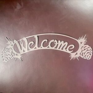 Metal Welcome Sign with Pinecone Design